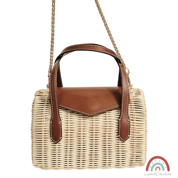 New! J. Crew Small Rattan Leather Top Handle Satchel Crossbody Bag - Picture 10 of 16